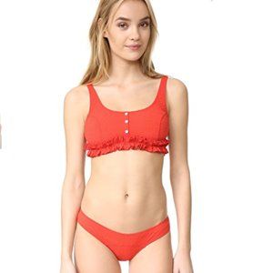 NEW $385 Lisa Marie Fernandez Kendall Jenner Two Piece Colby Ruffle Red Bikini